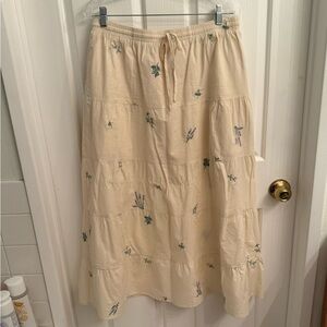 Embroidered Cream Skirt Mid-Calf Length